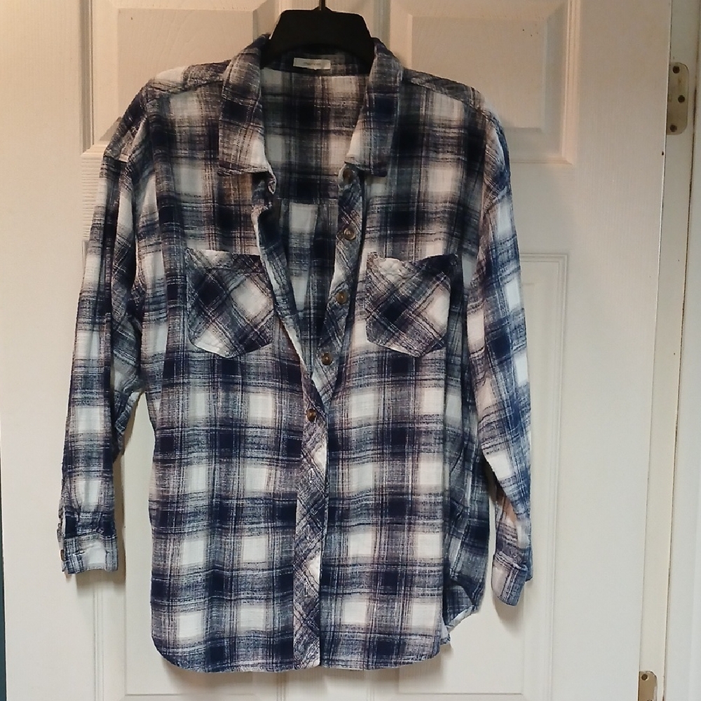 Maurices Navy and White Checkered Shirt